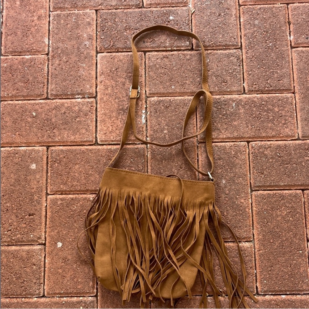 Suede Fringe Crossbody Bag in Brown